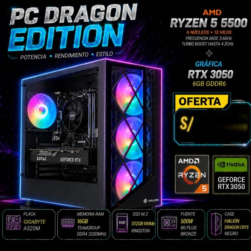 PC RYZEN 5 5500 + RTX 3050