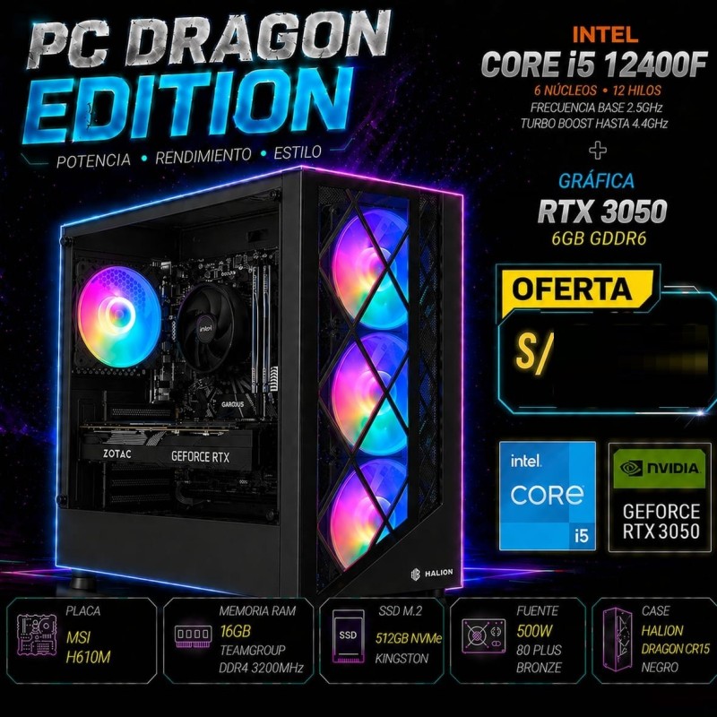 PC CORE I5 12400F + RTX 3050 6GB