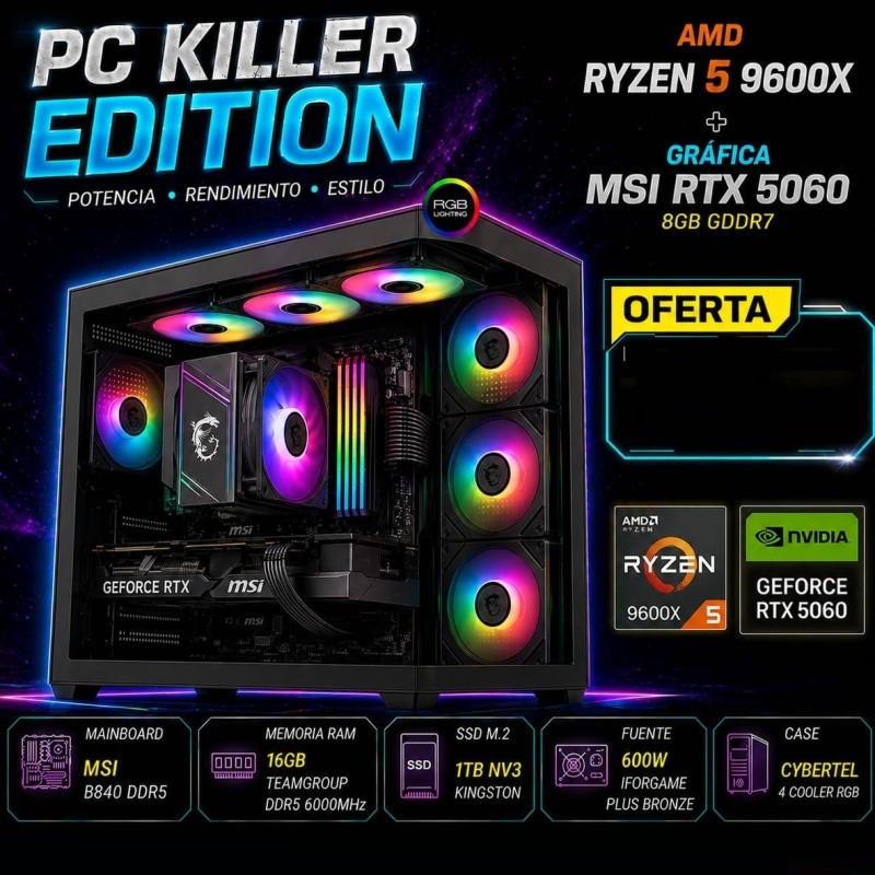 PC RYZEN 5 9600X + RTX5060 BLACK