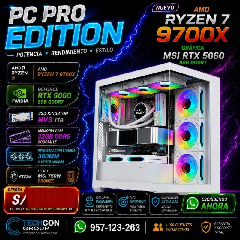 PC PRO RYZEN 7 9700X + RTX5060 WHITE