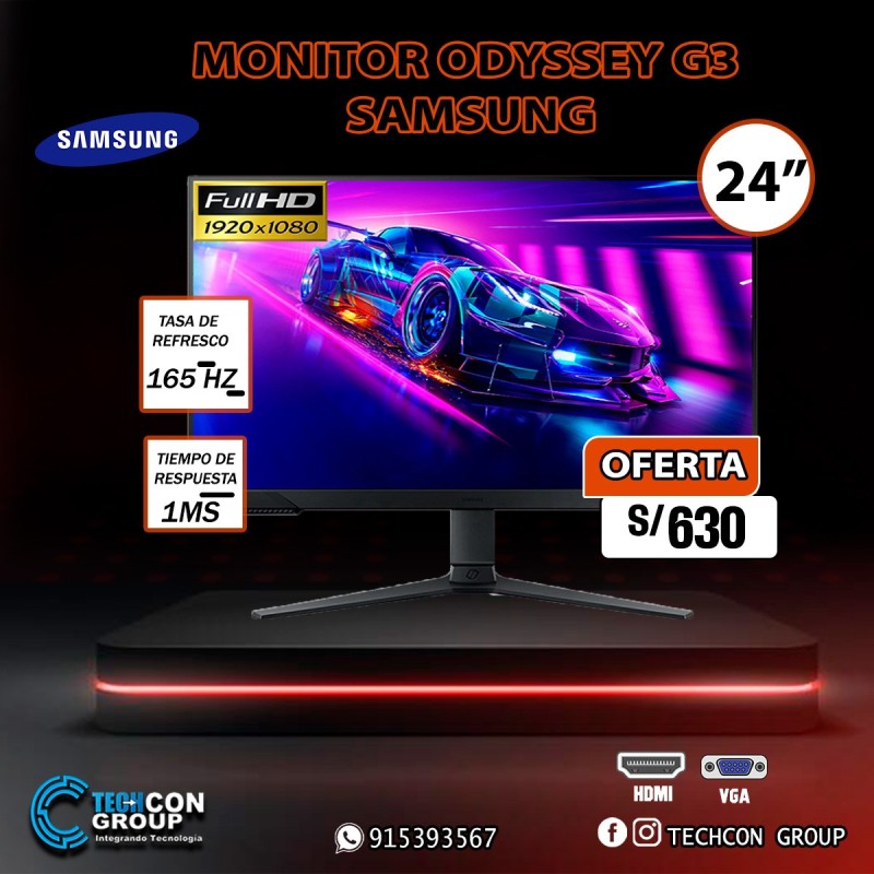 MONITOR GAMER SAMSUNG 24" ODYSSEY G3 FHD PANEL VA, 165HZ, 1MS