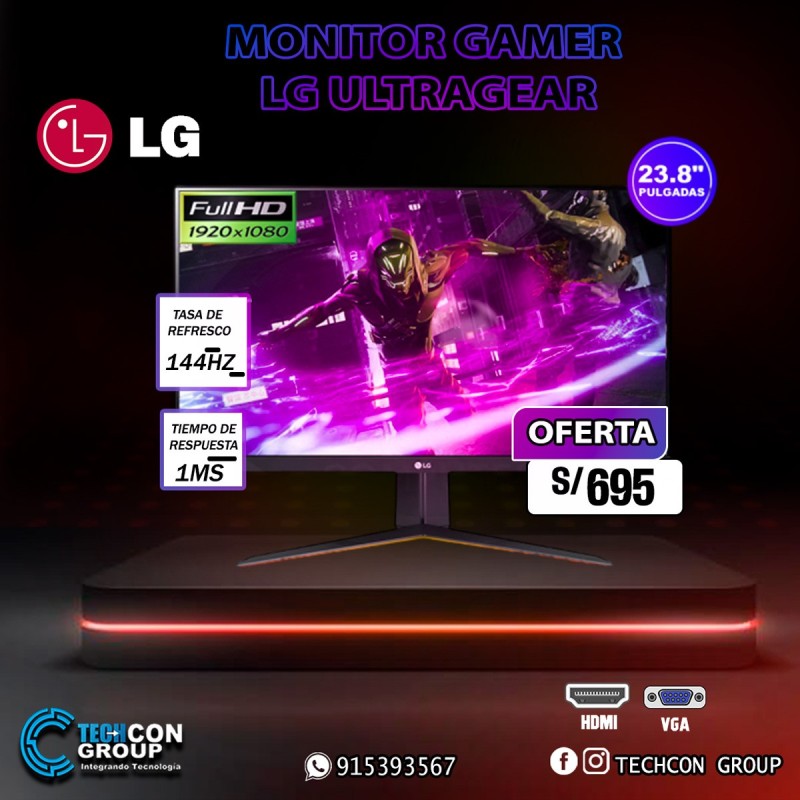 MONITOR GAMER LG ULTRAGEAR 24" 24GN65R-B, Full HD, Panel IPS, 144HZ, 1MS