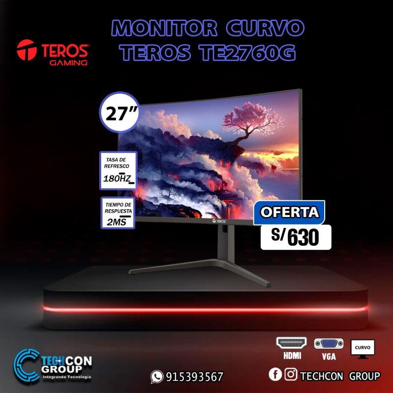 MONITOR TEROS 27"  TE2760G, FULL HD, 180HZ, 2MS, CURVO