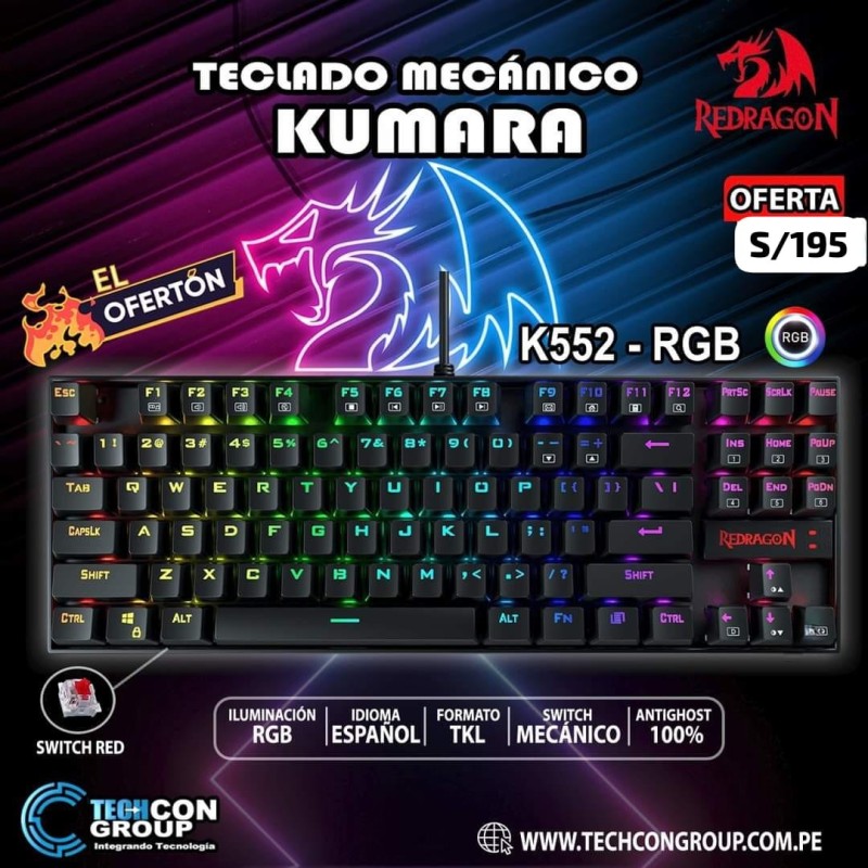 TECLADO MECANICO REDRAGON KUMARA K552 RGB BLACK RGB